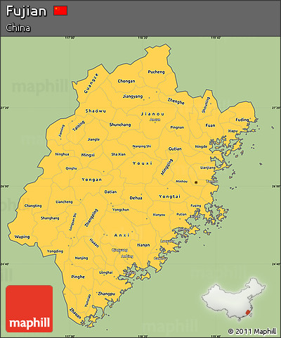 Savanna Style Simple Map of Fujian, cropped outside