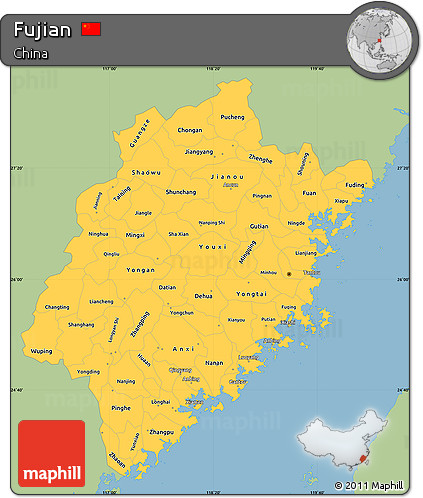 Savanna Style Simple Map of Fujian, single color outside
