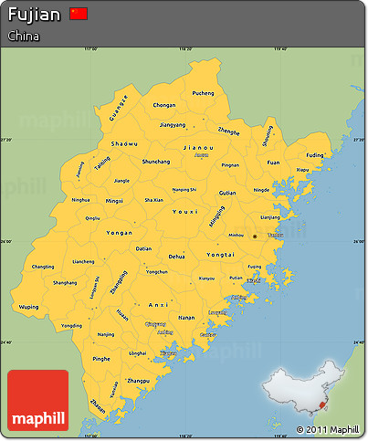 Savanna Style Simple Map of Fujian, single color outside