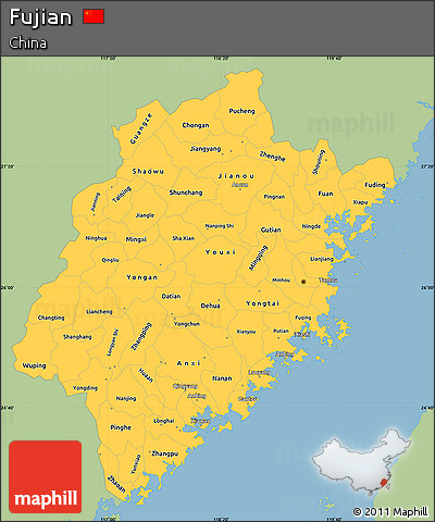 Savanna Style Simple Map of Fujian, single color outside