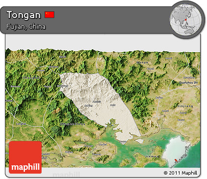 Shaded Relief 3D Map of Tongan, satellite outside