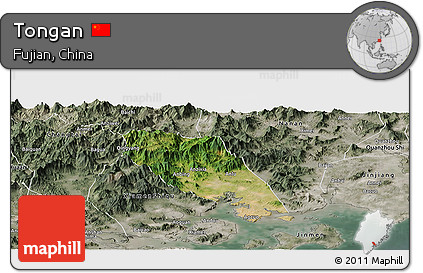 Satellite Panoramic Map of Tongan, semi-desaturated