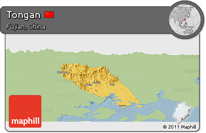 Savanna Style Panoramic Map of Tongan, single color outside