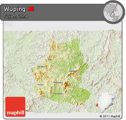 Physical 3D Map of Wuping, lighten