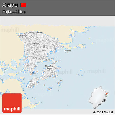 Classic Style 3D Map of Xiapu, single color outside