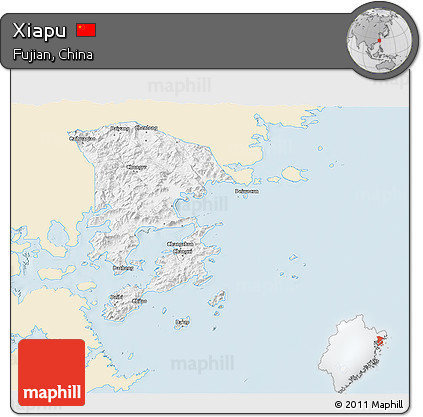 Classic Style 3D Map of Xiapu, single color outside