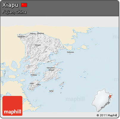 Classic Style 3D Map of Xiapu, single color outside
