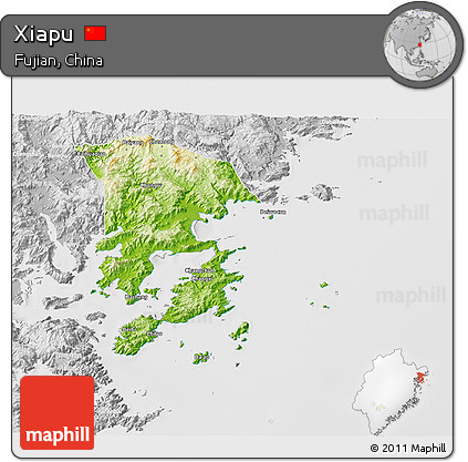 Physical 3D Map of Xiapu, lighten, desaturated