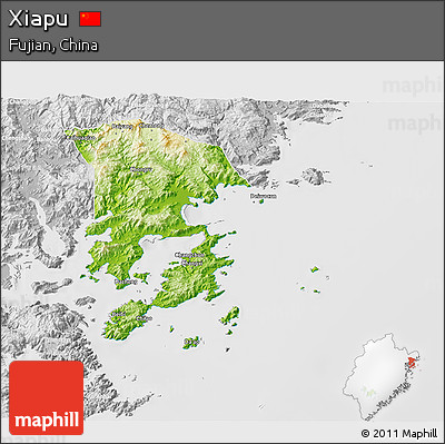 Physical 3D Map of Xiapu, lighten, desaturated