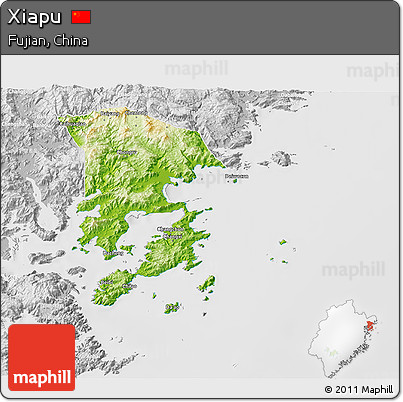 Physical 3D Map of Xiapu, lighten, desaturated
