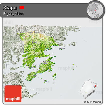 Physical 3D Map of Xiapu, lighten, semi-desaturated