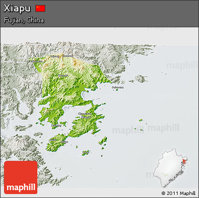 Physical 3D Map of Xiapu, lighten, semi-desaturated