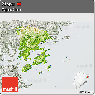 Physical 3D Map of Xiapu, lighten, semi-desaturated
