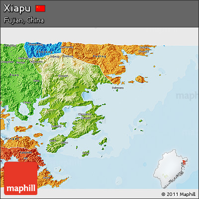 Physical 3D Map of Xiapu, political outside