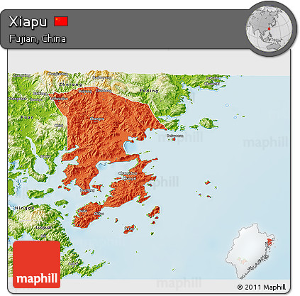 Political 3D Map of Xiapu, physical outside