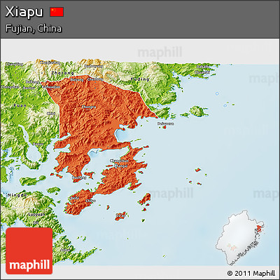 Political 3D Map of Xiapu, physical outside