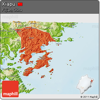 Political 3D Map of Xiapu, physical outside