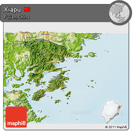 Satellite 3D Map of Xiapu, physical outside