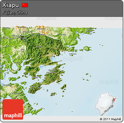 Satellite 3D Map of Xiapu, physical outside