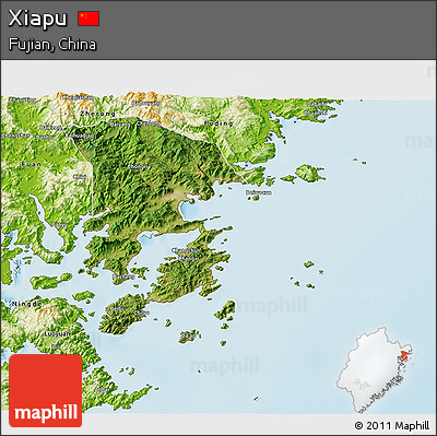 Satellite 3D Map of Xiapu, physical outside