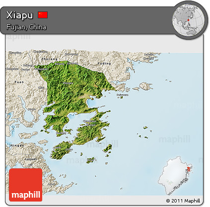 Satellite 3D Map of Xiapu, shaded relief outside