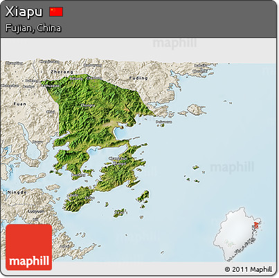 Satellite 3D Map of Xiapu, shaded relief outside