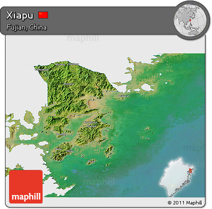 Satellite 3D Map of Xiapu, single color outside