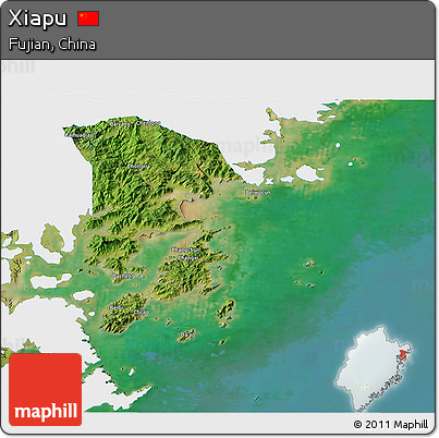 Satellite 3D Map of Xiapu, single color outside