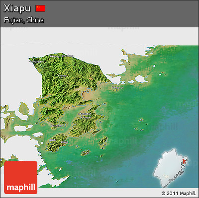 Satellite 3D Map of Xiapu, single color outside