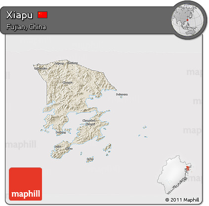 Shaded Relief 3D Map of Xiapu, cropped outside