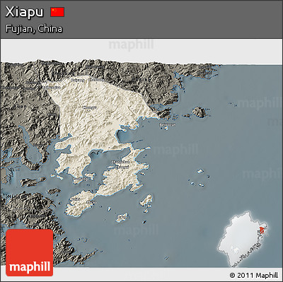 Shaded Relief 3D Map of Xiapu, darken