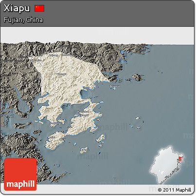 Shaded Relief 3D Map of Xiapu, darken