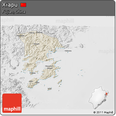 Shaded Relief 3D Map of Xiapu, lighten, desaturated