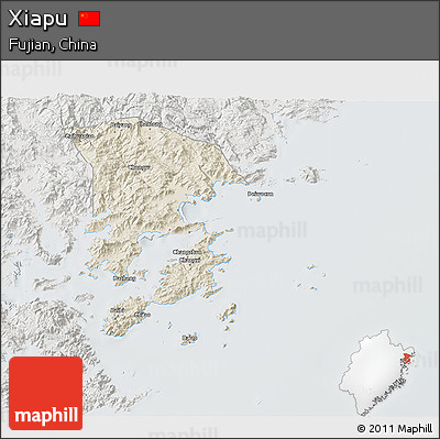 Shaded Relief 3D Map of Xiapu, lighten, semi-desaturated