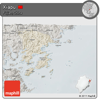 Shaded Relief 3D Map of Xiapu, semi-desaturated