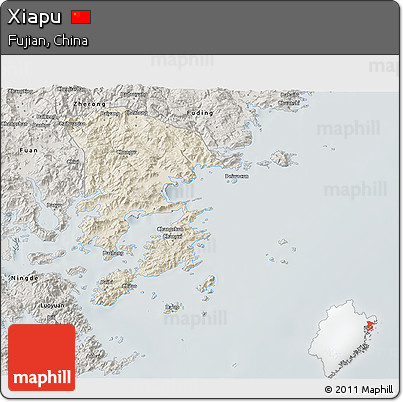 Shaded Relief 3D Map of Xiapu, semi-desaturated