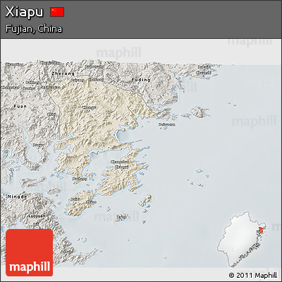 Shaded Relief 3D Map of Xiapu, semi-desaturated