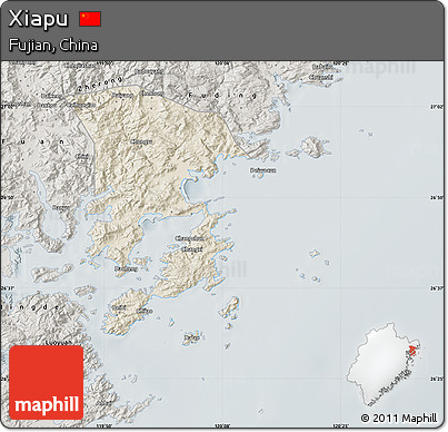Shaded Relief Map of Xiapu, semi-desaturated