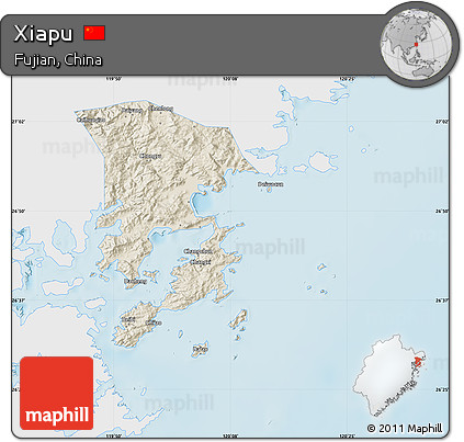 Shaded Relief Map of Xiapu, single color outside