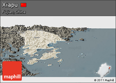 Shaded Relief Panoramic Map of Xiapu, darken