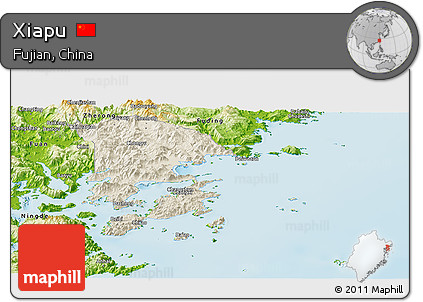 Shaded Relief Panoramic Map of Xiapu, physical outside