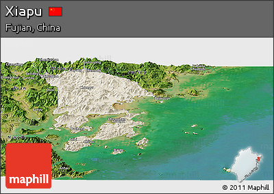 Shaded Relief Panoramic Map of Xiapu, satellite outside