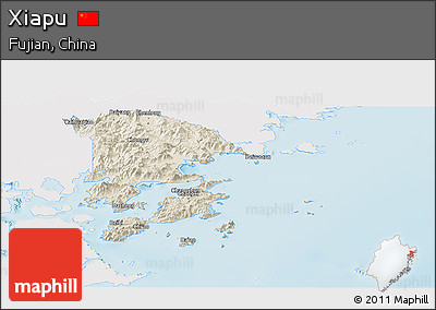 Shaded Relief Panoramic Map of Xiapu, single color outside
