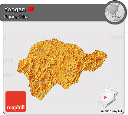 Political 3D Map of Yongan, single color outside