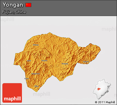 Political 3D Map of Yongan, single color outside