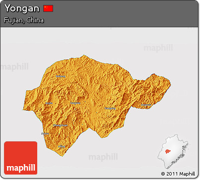 Political 3D Map of Yongan, single color outside