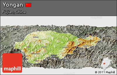 Physical Panoramic Map of Yongan, darken, semi-desaturated