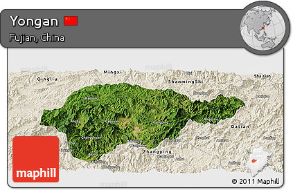 Satellite Panoramic Map of Yongan, shaded relief outside
