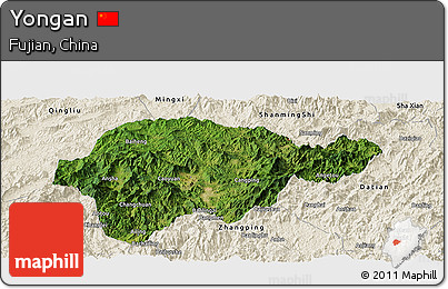 Satellite Panoramic Map of Yongan, shaded relief outside