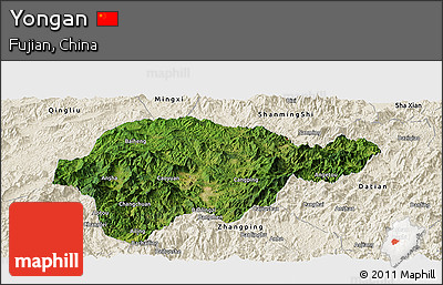 Satellite Panoramic Map of Yongan, shaded relief outside
